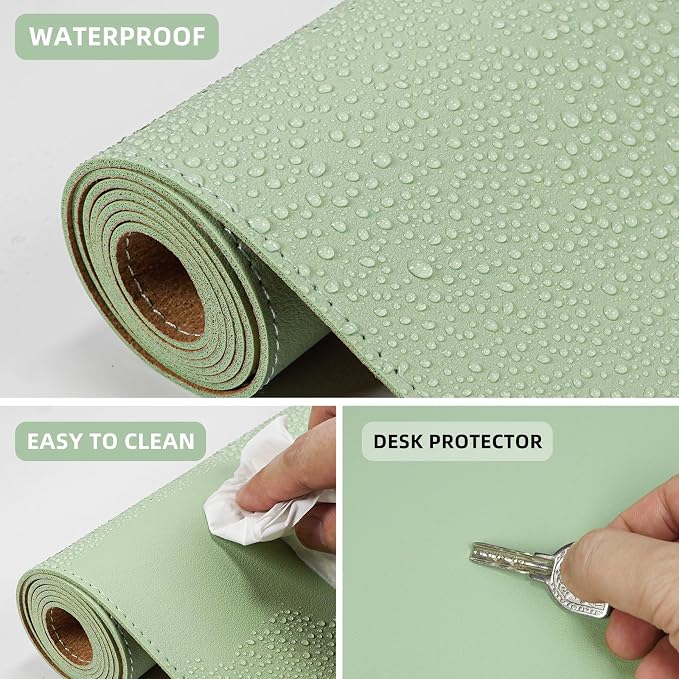 AFIING Cork Desk Mat 35.4" x 17", Dual-Sided Natural Cork & PU Leather Desk Pad, Non-Slip Waterproof Large Mouse Pad for Office, Home & Gaming (Light Green)