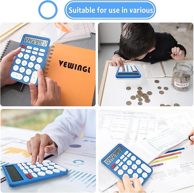 VEWINGL Standard Calculator, 12 Digit Large Display Desktop Calculator with Big Buttons for Office, School, Home & Business
