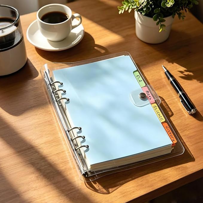 Mziart Clear A5 Binder 6 Ring, Refillable Notebook Planner Cover, 3 Pack | Soft Transparent PVC, for Budget, Photocard, Office Journal, Travel Diary, Recipe Book, School, Meeting, Snap Button Closure