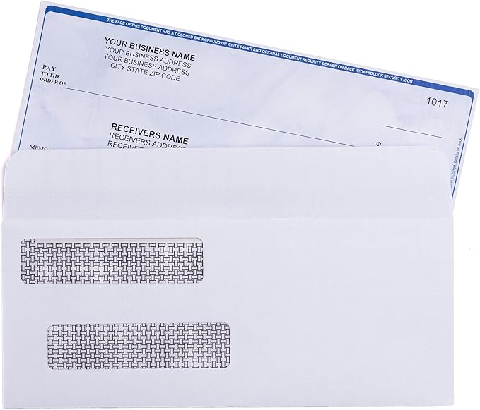 500 Self Seal QuickBooks Double Window Security Check Envelopes - for Business Laser Checks, Ultra Security Tinted, Self Adhesive Peel & Seal White, Size 3 5/8 x 8 11/16-24lb NOT for INVOICES (26865)