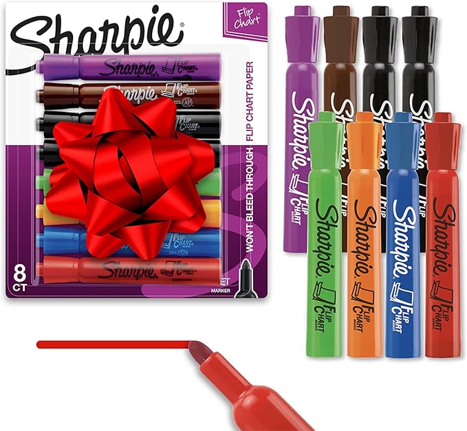 Sharpie Flip Chart Markers, Bullet Tip, Assorted Colors, 24 Count - Low-Odor, Squeak-Free, Home, Office, Back to School, Teacher Supplies, Pack of 3
