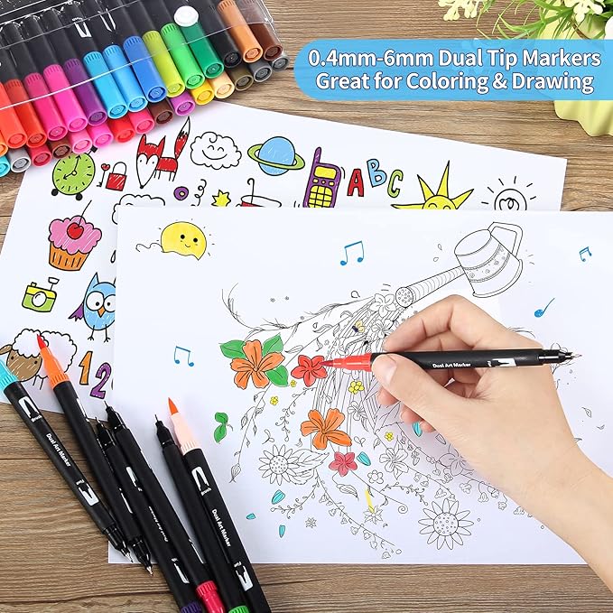 Brush Markers for Adults Coloring,36 Colors Art Markers Colored Pens for Bullet Journaling Note Taking Drawing Calligraphy Lettering,Art Office Supplies