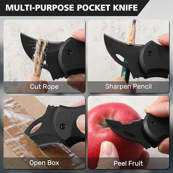 VIRENKNIFE Folding Pocket Utility Knife,Small Pocket Knife with 1.38''Sharp Blade, EDC Knife for Men Women,Mini Keychain Box Cutter for Everyday Carry,Great Gift for Men (Black)