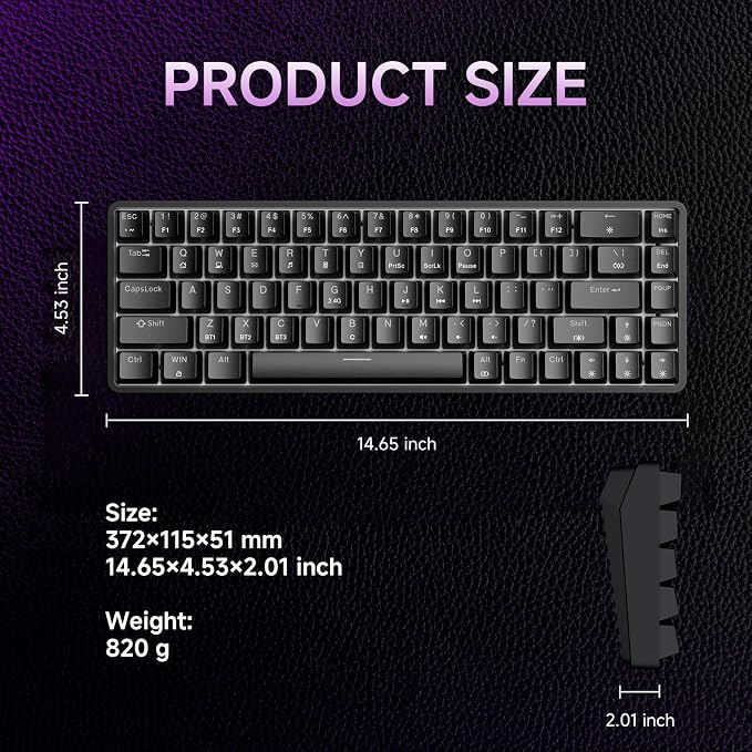DIERYA DK68 60% Wireless Mechanical Gaming Keyboard, 3-Mode, Bluetooth 5.0/2.4G/USB-C, RGB Backlit, 68-Key Compact Mini for Windows, Mac, Linux - Clicky Blue Switch - Black
