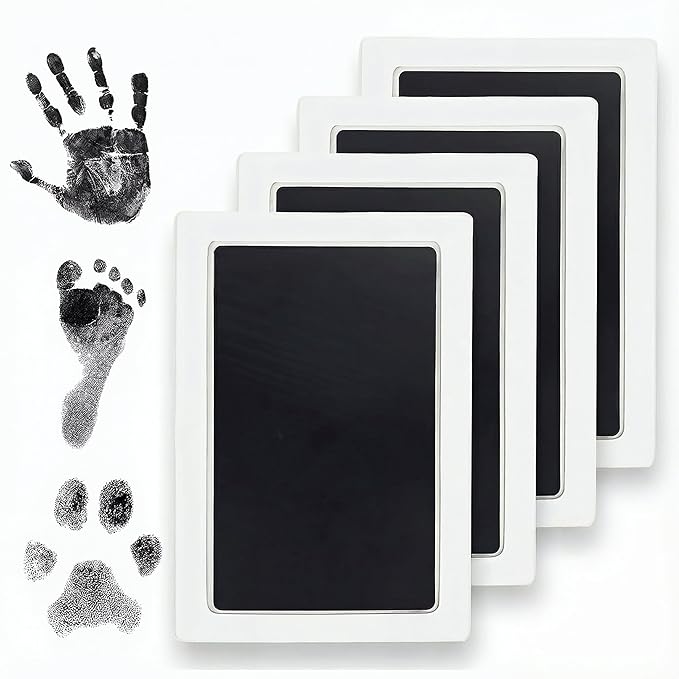 Clean Touch Ink Pad for Baby Handprints and Footprints – Inkless Infant Hand & Foot Stamp – Safe for Babies, Doesn’t Touch Skin – Perfect Family Memory or Gift – Black Standard Size [4 Pack]