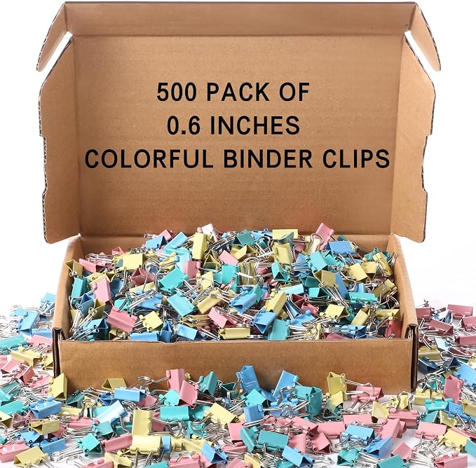 Jetec 500 Pcs Colorful 0.6 Inch Binder Clip Paper Clamp Metal Paper Clip | for Teachers Students Classroom Business Office and School Office Supplies