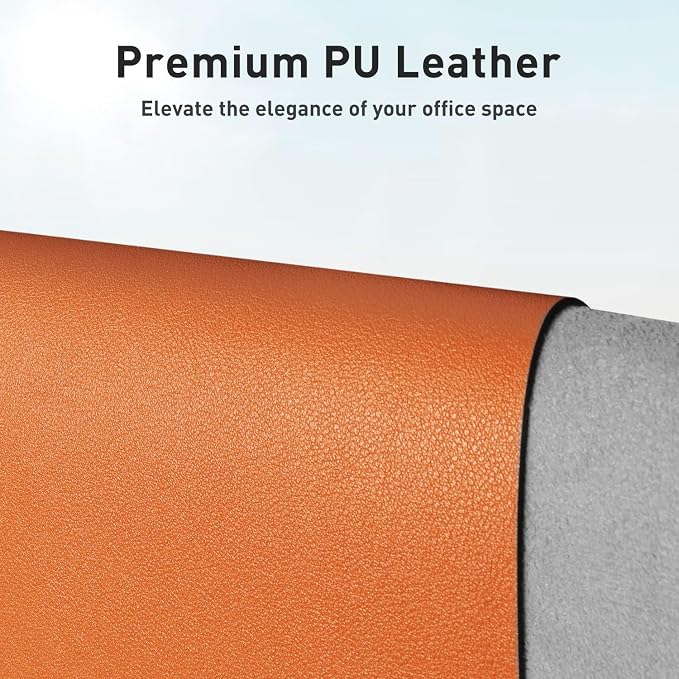 Aothia Faux Leather Desk Mat - Non-Slip PU Leather Desk Blotter, Waterproof Writing Surface, Large Desk Pad for Office & Home (Hermes Orange, 55" x 24")
