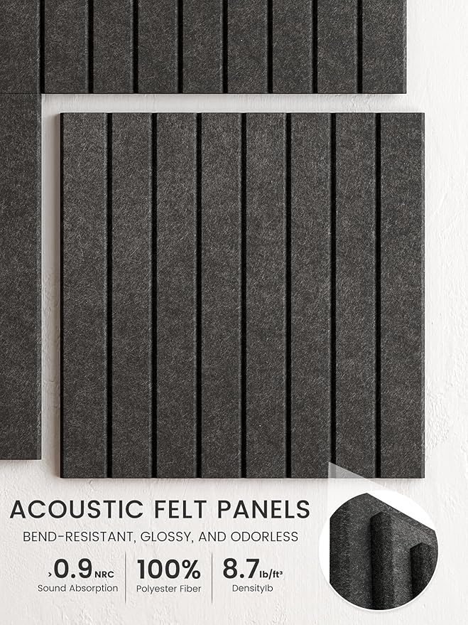 Bumusty Large Cork Board Alternative-36 x 24" Felt Bulletin Board Tiles, with 30 Pushpins, 40 Adhesive Tabs, 6-Pack Slat Wall Paneling, Cork Boards for Office Push Pin Board Felt Board-Charcoal Gray
