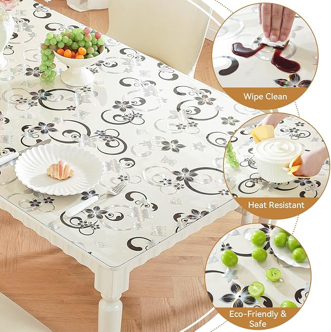 LovePads Floral Table Cover Protector 36 x 72 Inch, 1.5mm Thick Plastic Mat | Non-slip Waterproof PVC Table Protector, Cut to Size, Spill-Stain-Scratch Proof, Fits Kitchen, Dining Table, Dresser, Desk