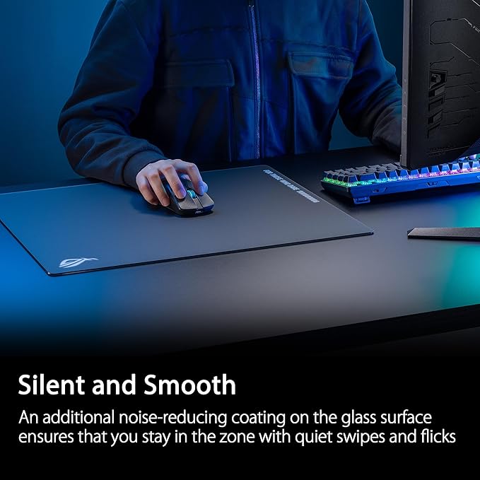 ASUS ROG Moonstone Ace L Glass Gaming Mouse Pad – 19.7” x 15.7”, Ultra-Smooth Matte Tempered Glass for Quiet Ultrafast Glides, Impact/Scratch Resistant, Easy to Clean, Anti-Slip Silicone Base - Black