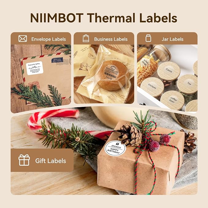NIIMBOT 3Rolls Thermal Label Tape for B1/B2/B21/B31/B3S/K3 Label Maker | Multi-Size Pack, 50x30mm White, 40x30mm Clear, 50x50mm Round | for Address, Jar, Gift, Logo & File Organization Stickers