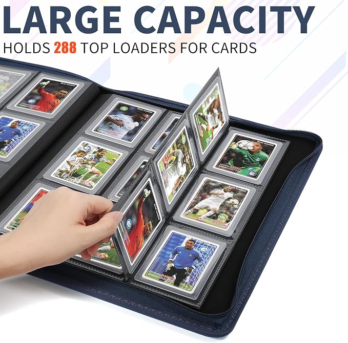 Toploader Binder,Holds 288 Toploaders,9 Pocket Double-Sided Top Loader Binders with Sleeves for 3 x 4'' Toploaders, Card Holder for Trading Cards or Sports Cards(Dark Blue)
