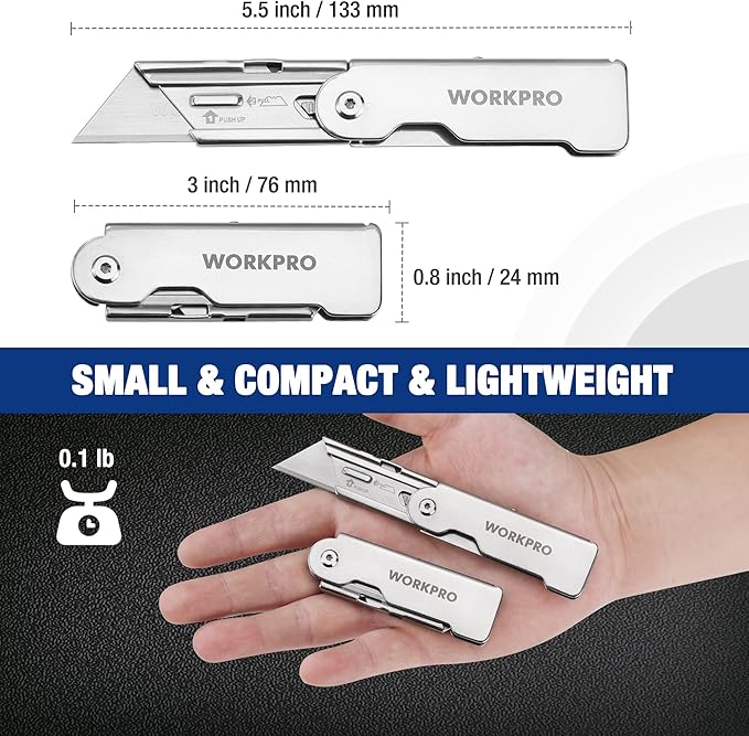 WORKPRO 3-Piece Quick Change Folding Pocket Utility Knife Set with Belt Clip