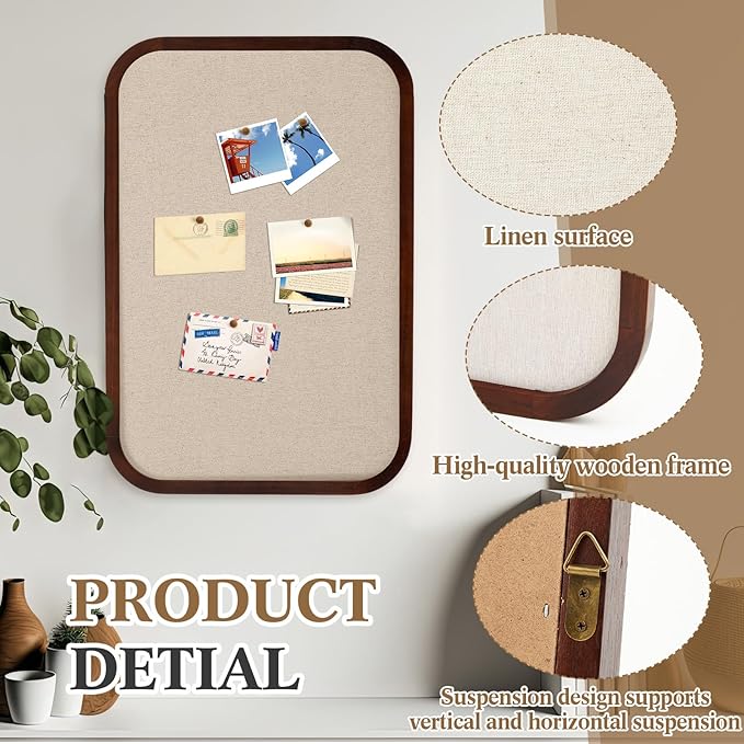 Vintage Framed Pin Board Linen Display Bulletin Board Large Ornate Fabric Picture Photo Pinboard Memo Decorative Prayer Pinboard Ornate for Wall Gift(Rectangle,20'' X 30'',Dark Brown)