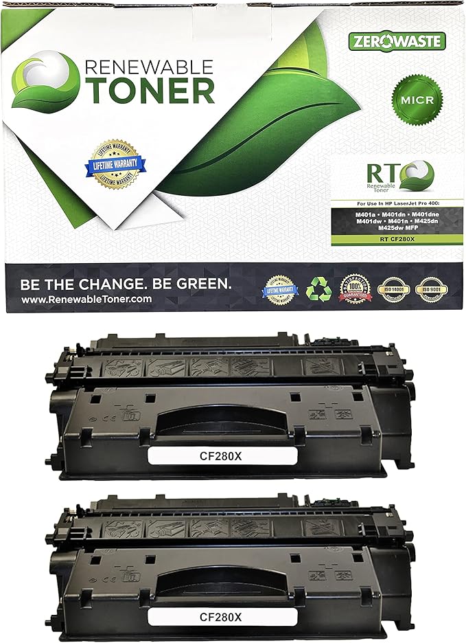 Renewable Toner Compatible MICR Toner Cartridge High Yield Replacement for HP CF280X 80X for HP LaserJet Pro 400 M401 M425 (2-Pack)