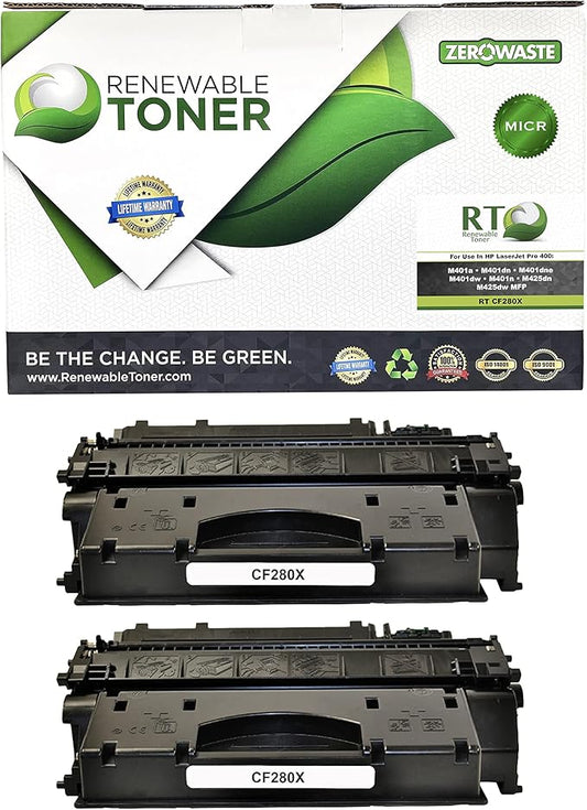 Renewable Toner Compatible MICR Toner Cartridge High Yield Replacement for HP CF280X 80X for HP LaserJet Pro 400 M401 M425 (2-Pack)