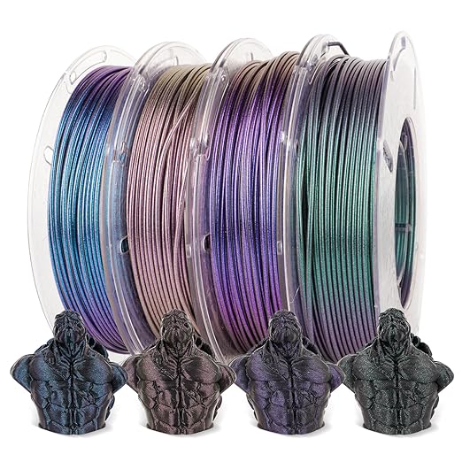 AMOLEN PLA 3D Printer Filament,PLA PrintingFilament Starry Sky Series Pla 1.75mm Bundle, Starry Sky Dark Purple/Green/Blue/Purple Red, 4x200g Pack