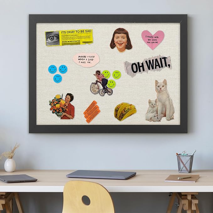 AKTOP 2-Pack Cork Bulletin Board with Linen 18" X 24", Large Framed Corkboard for Wall, Hanging Pin Board Picture Board for Home Office Decor, Cute Vision Board with Pushpins (Vintage Black)