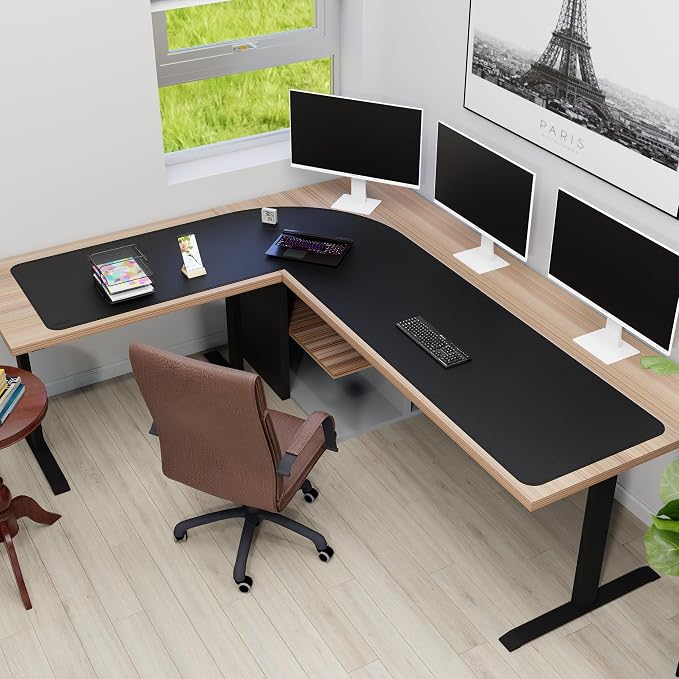 Mydours 61" x 85" x 24" L Shaped Desk Pad Extra Large Dual-Sided (Black) | PU Leather Corner Desks Mat With Stitched Edges XL Keyboard Matt Waterproof Protector for Home Office Computer Gaming