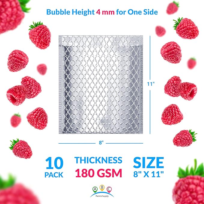ABC PACK & SUPPLY Thermal Bubble Mailer, 8 x 11 Inch Metallic Foil Insulated Envelopes, 10 Pack Self Seal Waterproof Shipping Mailers