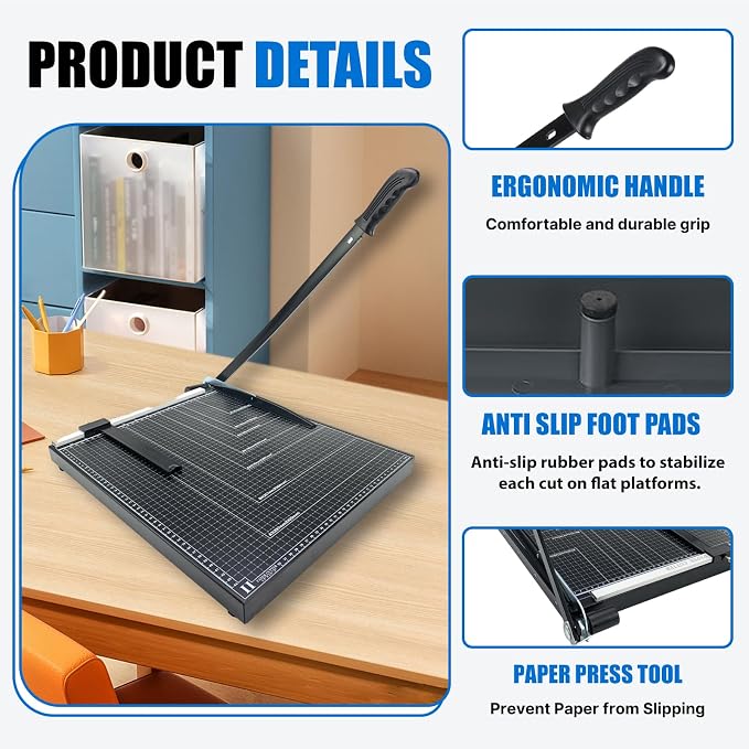 Paper Cutter,18" A3 Stack Paper Trimmer Paper Cutting Board,Heavy Duty Metal Base Paper Slicer with Safety Guard and Blade Lock,12 Sheets Capacity,Guillotine Paper Slicer Cutter for Home, Office