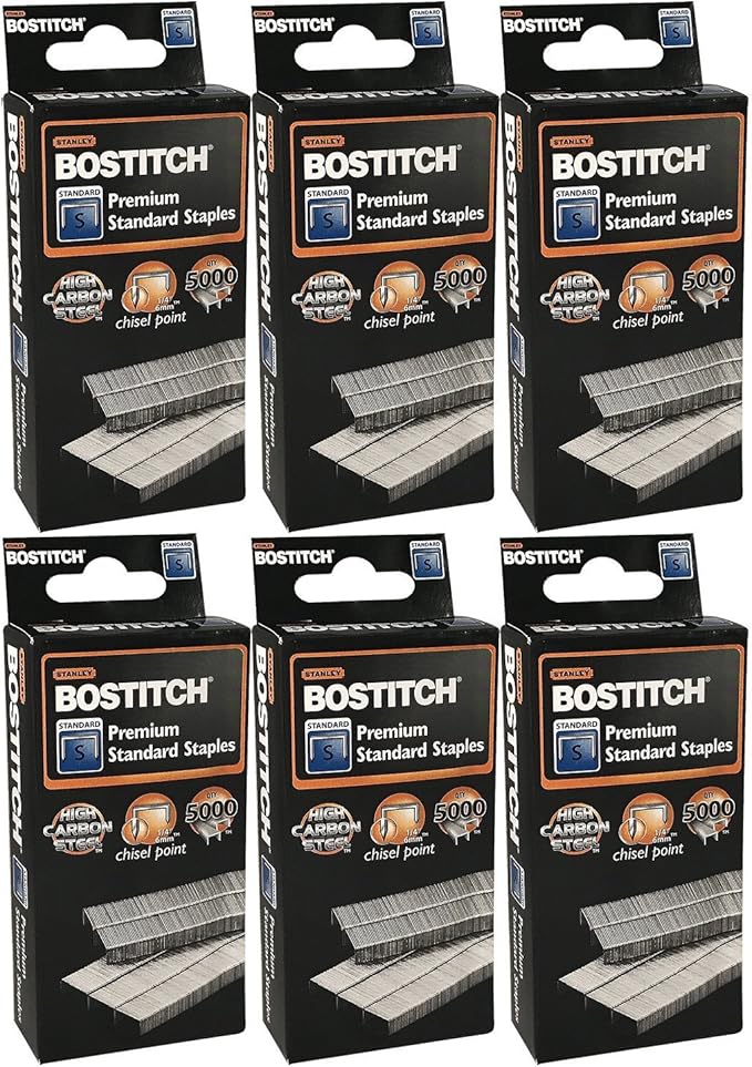 Stanley Bostitch Premium Standard Staples, 1/4" (6mm), High Carbon Steel, Chisel Point, Bulk 30,000 Value Pack (SBS191/4CPR)