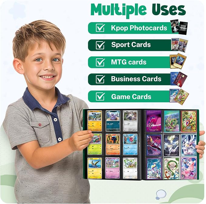 Card Binder, 9 Pocket Trading Card Album Folder,20 Pages, 360 Card Capacity Sports Card Binder, Premium Card Binders Compatible with MTG, TCG, Baseball Cards (Green)