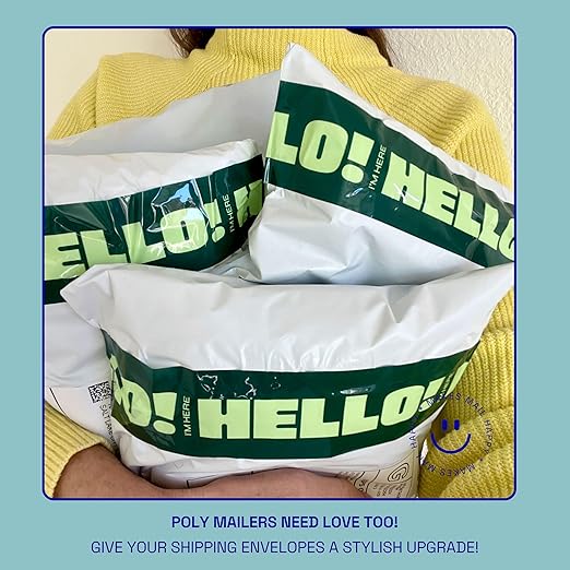 Decorative Packing Tape with Pink Dispenser – Hello! I'm Here, Dark Green Mint, 1.88" x 22.2 Yards – Cute Printed Shipping Tape for Gifts, Small Business Essentials, and Mailers