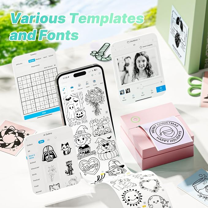 Mini Sticker Printer, PM290 Sticker Maker Machine with 3 Roll Paper | Good Quality, Portable, Smart AI APP, Mini Printer for Study, Gifts for Girls Boys, Back to School Supplies for Teachers