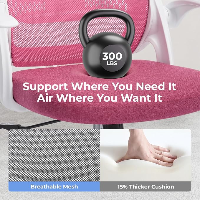 amseatec Mesh Office Chair, Ergonomic Home Office Chair with Flip-Up Arms | Breathable Mesh Back & 3" cushion. BIFMA Certified. 90-110° Rocking. Supports 300 lbs.