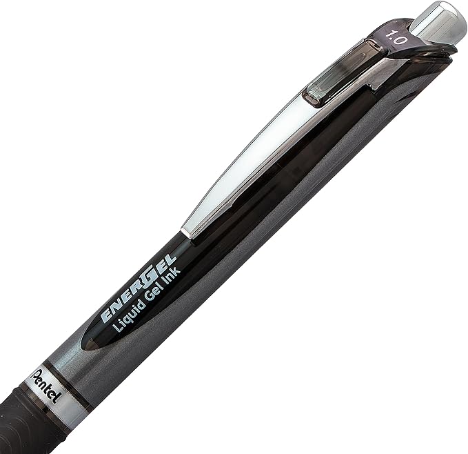 Pentel Energel RTX Retractable Liquid Gel Pen, Bold Line, Metal Tip, Black Ink Pack of 2 (BL80BP2A)