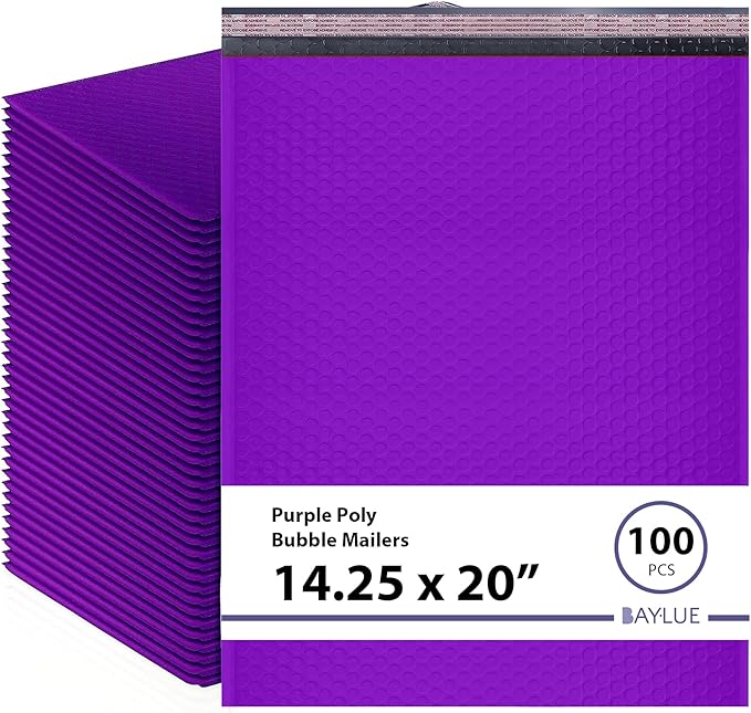 Purple Poly Bubble Mailers 14.50x20 Inch #7 | Self Seal Large Padded Envelopes | Air Cushioned Bubble Mailer | Usable Size 14.25x19 Inch | Waterproof Lightweight Mailing Shipping Bags | 100 Pack