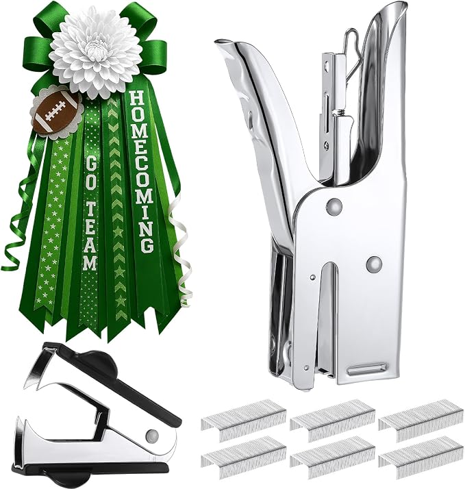 Homecoming Mum Supplies, Stapler with 1000 Staples and Remover | Homecoming Supplies for Football Week, Back to School Craft Assembly, Handle Design for Layering Ribbons, Remover Included