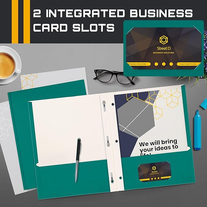 Better Office Products Teal Paper 2 Pocket Folders with Prongs, 50 Pack, Matte Texture, Letter Size Paper Folders, 50 Pack, with 3 Metal Prong Fastener Clips, Teal