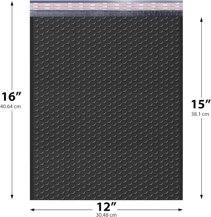 Black Bubble Mailers 12x15, Self Seal Poly Padded Envelopes, 50 Pack | Holds Clothing & Bulk Items, No Tape Needed, Cushioned Protection, Water-Resistant Poly, Bulk Pack for Small Business