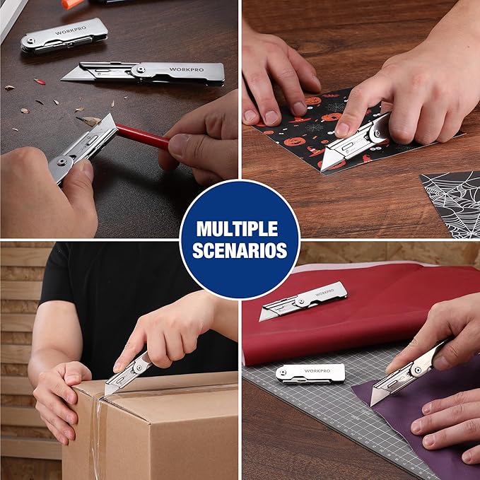 WORKPRO 3-Piece Quick Change Folding Pocket Utility Knife Set with Belt Clip