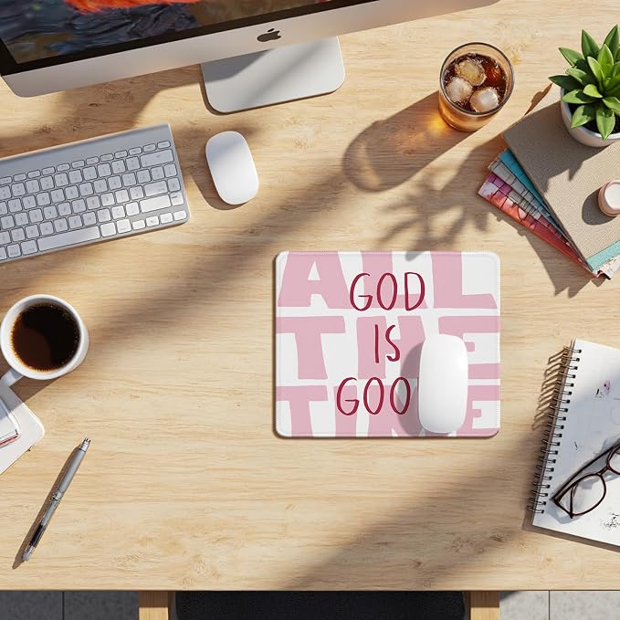 God is Good Christian Mouse Pad, Trendy Pink Aesthetic Bible Verse Mouse Pads Mousepad for Home Office Dorm Computers Laptop Supplies Desk Accessories, 9.5x7.9 Inch