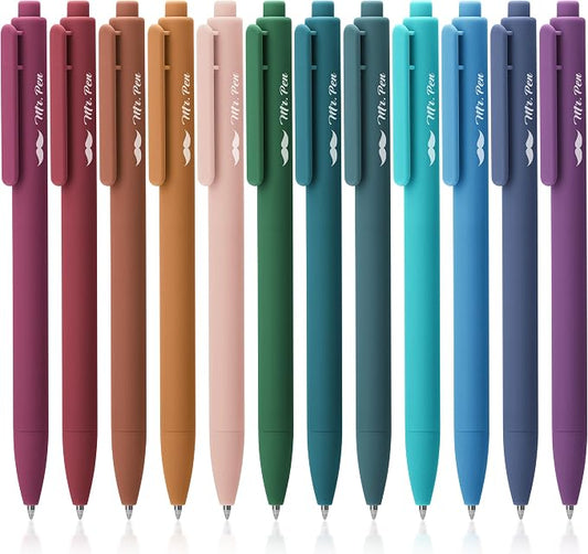 Mr. Pen- Retractable Gel Pens, 12 Pack, Dark Vintage Ink, Fine Point 0.7mm | Fast Dry, Smooth Writing, Cute Pens for Drawing, Writing Planner and School Supplies