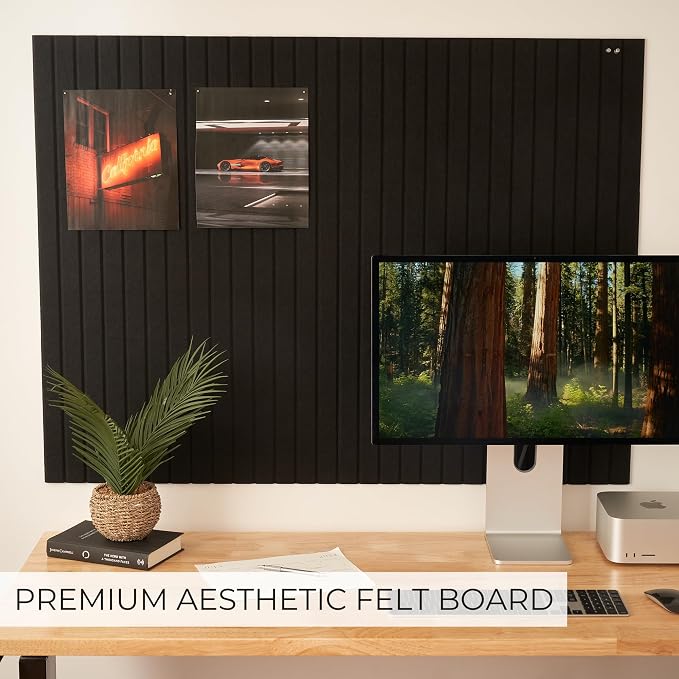 Large Felt Bulletin Board - Stylish 35 x 47 Inch Cork Board Alternative | 12 Customizable Adhesive Tiles with Golden Pins Perfect to Display Your Photos - Great for Office and Wall Decor