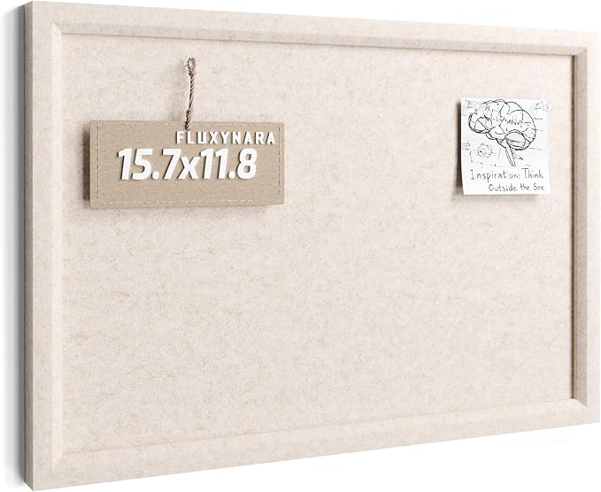 Fluxynara 15.7" x 11.8" Felt Frame Bulletin Board, Oatmeal | Cork Board Alternative with 12 Removable Adhesive Tabs, Foldable Pin Board for Wall, Home, Office, Classroom & Dorm
