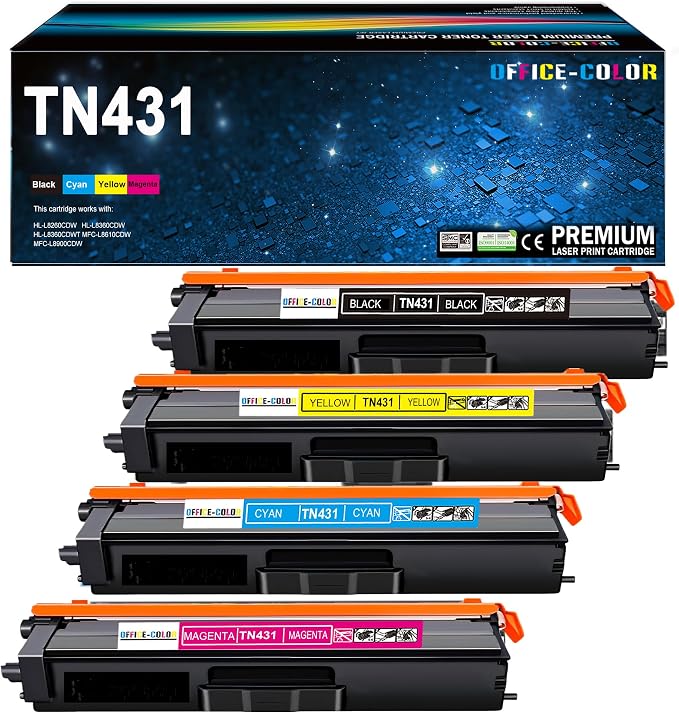 TN-431BK/C/M/Y High Yield Toner Cartridge Replacement for Brother TN 431 | Compatible for Brother TN431 4-Color Toner Cartridge Set HL-L8260CDW,HL-L8360CDW,HL-L8360CDWT,MFC-L8610CDW,MFC-L8900CDW