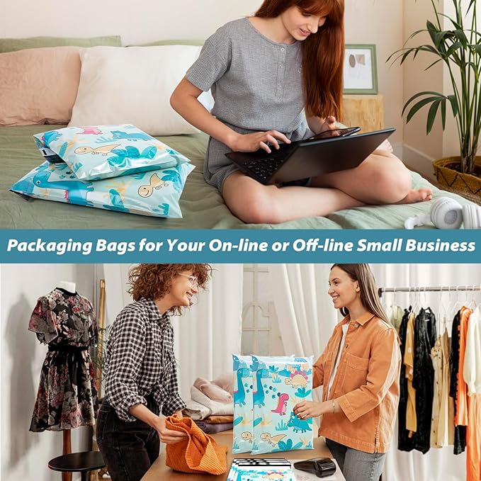 Oududianzi 100PCS Poly Mailers 10x13, Waterproof Shipping Bags, Thick Mailing Bags, Mailers Poly Bags, Shipping Envelopes, Cute Packaging Bags for Online and Offline Small business - Dinosaur