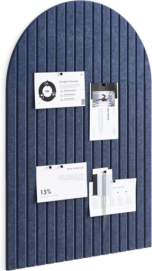 Large Felt Bulletin Board Arched 35" x 24" - Cork Board Alternative for Wall, 6 Felt Tiles with 32 Adhesive Tabs, Stylish Pin Board for Home Office, Bedroom & Classroom (Indigo)