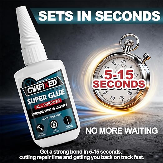 Medium-Thin Super Glue 4oz Clear Liquid CA Glue for Wood Shoe Furniture Ceramic Leather Glass Plastic Model Metal Rubber, All Purpose Cyanoacrylate Instant Adhesive, Strong Bonding and Fast Drying