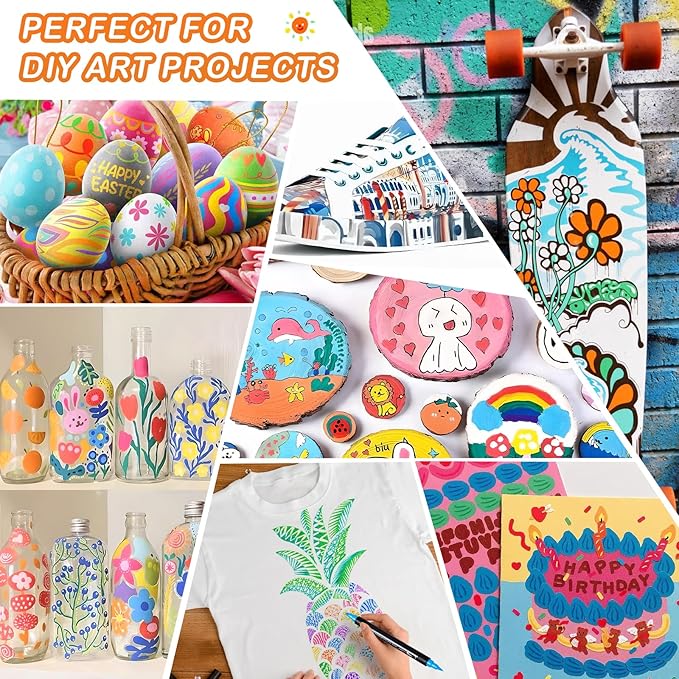 TANMIT Acrylic Paint Pens Markers, 60 Colors Dual Tip Acrylic Paint Pens for Rock Painting, Wood, Canvas, Stone, Glass, Ceramic Surfaces, DIY Crafts Making Art Supplies (Round Tip and Fine Tip)