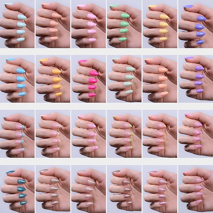Beetles Press On Nails Kit - Chromatic Reverie | 720Pcs 24 Colors Short Almond Press On Nails | 15 Sizes French Glossy Glitter With Nail Glue & Nail Tabs Stickers, Fake Nails Kit Art For Women