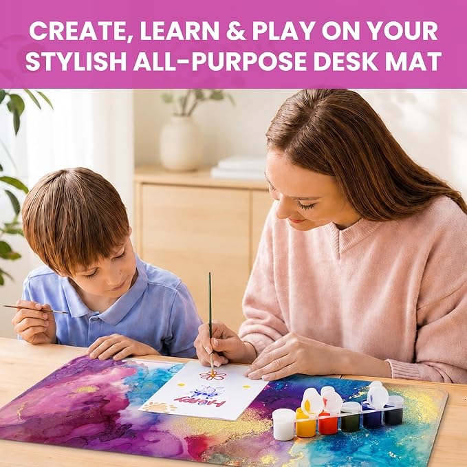 Aesthetic Desk Mat, Cute Color Splash Desk Pad Protector for Work & Decor, 35.4" x 15.7", Pretty Non-Slip Extended Mouse Pad for Office or Home