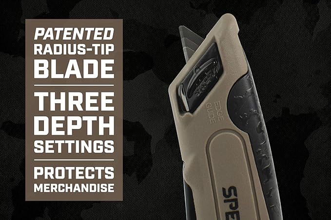 Spec Ops Tools Safety Knife Box Cutter, Includes Holster & Lanyard, 3% Donated to Veterans, black/tan