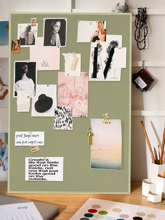 Fabric Bulletin Board 30x20 inches, Golden Aluminum Framed Wall Pin Board | Cork Board Alternative for Wall with Push Pins for Office and Home, Linen Display Mood Board for Photos, Notes & Reminders