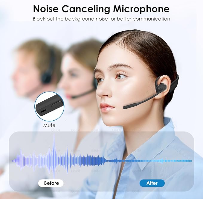 Gixxted Open Ear Headphones with Mic, Bluetooth Headset with Microphone, Dual Connect Bluetooth 5.3 with AI Noise Cancelling Mic & Mute Function, Wireless Headset for Work, Sports, Drive
